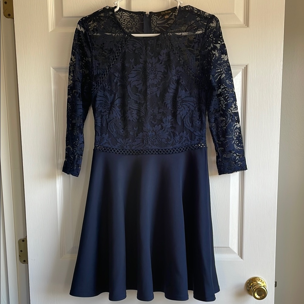 City Studio Navy Lace Dress